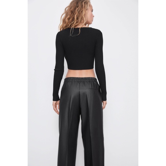 NWT Bloggers Favorite Zara Waxed Effect Wide Leg Pants Size XS - Picture 3 of 14
